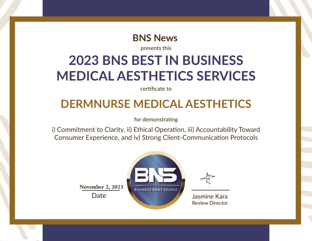 DermNurse Medical Aesthetics Best In Business Award